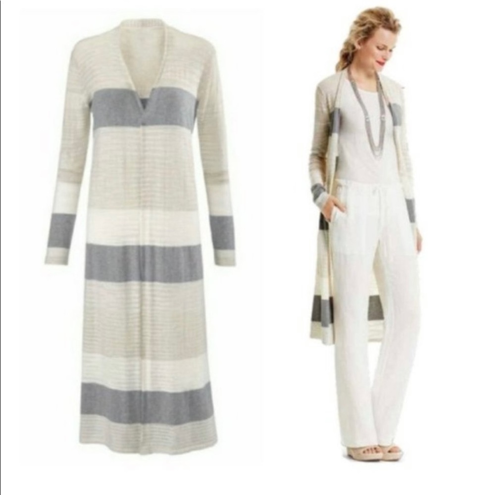 CAbi Vineyard Duster 5018 Size Large L or 10, 12, 14 White and Gray long sweater